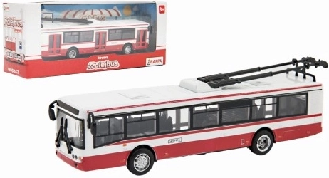 Trolleybus tchèque en métal rouge 16 cm à rétrofriction en boîte 20x8x6 cm design CZ
