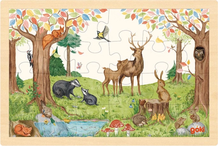 Goki puzzle en bois animaux de la forêt 24 pièces