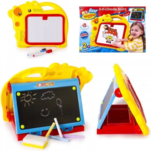 Tableau éducatif double face 2en1 pour craies et feutres jaune - 1 pièce