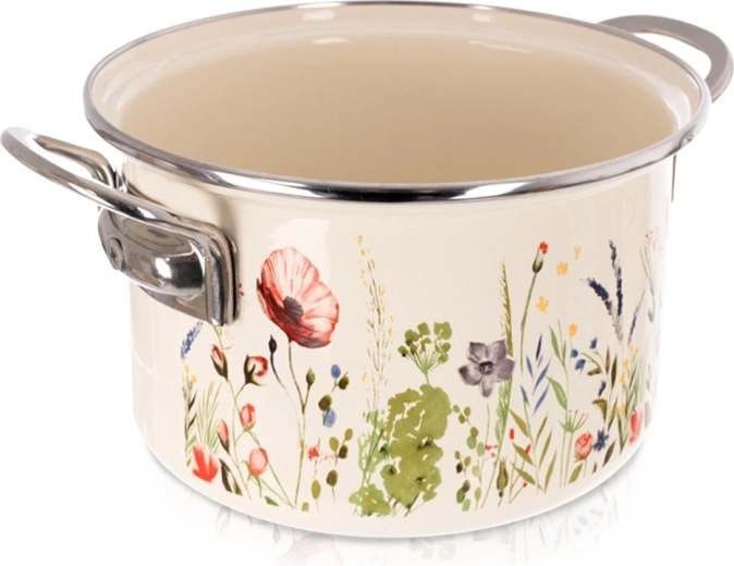 Casserole émaillée crème avec motif de coquelicots 18 cm, 2 l