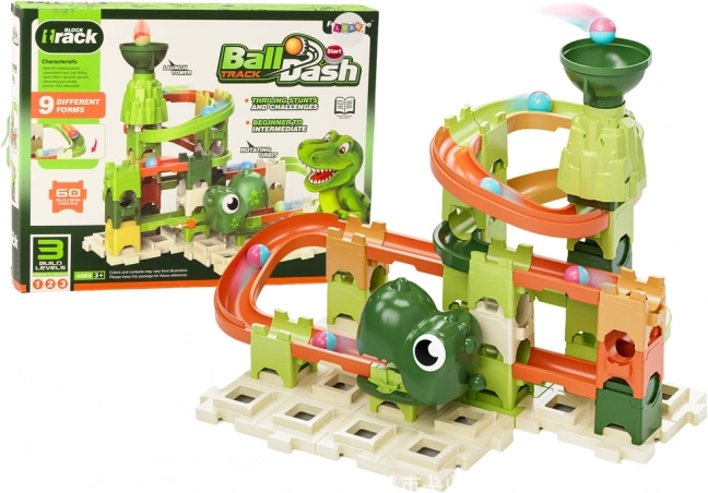 Jeu de construction piste à billes dinosaures, 9 niveaux, 60 pièces