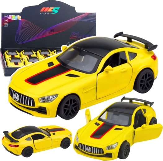 Modèle de voiture de sport en métal 1:32 avec lumières et sons – jaune avec portes ouvrantes