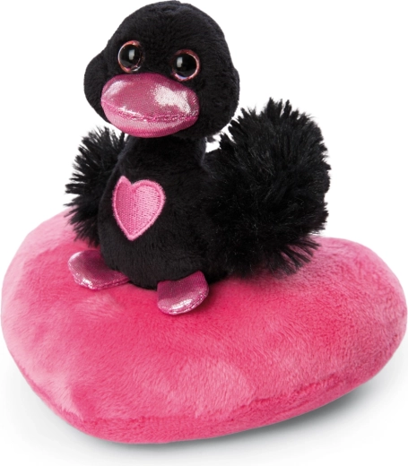 Cygne noir en peluche NICI avec petit cœur Love Green 10 cm