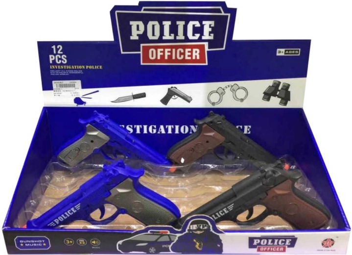 Revolver de police en plastique avec son 20 cm à piles - 1 pièce