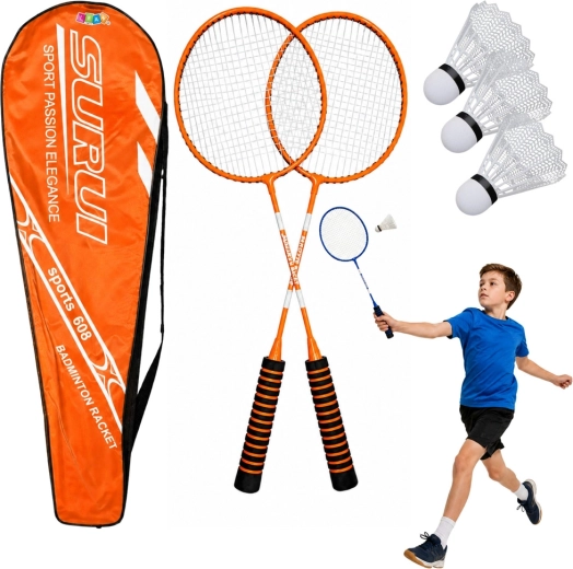 Set de badminton avec 2 raquettes, 3 volants et housse, orange