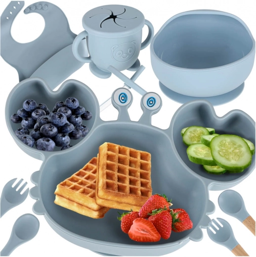 Set de repas en silicone pour enfants crabe, 9 pièces, bleu