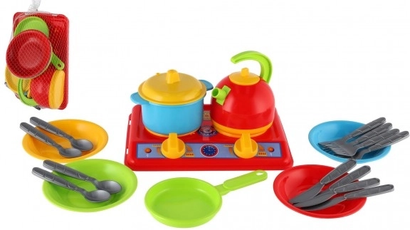 Set de vaisselle en plastique avec réchaud et accessoires pour enfants