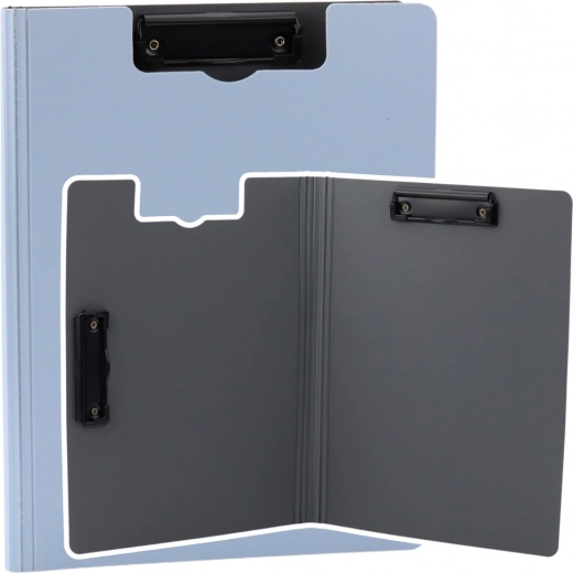Porte-bloc avec couvercle et deux pinces A4 bleu clair