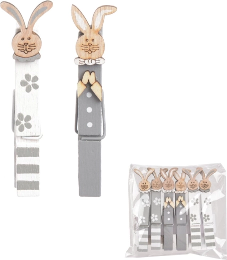 Pinces à linge en bois avec petit lapin 8,5 cm, 6 pcs