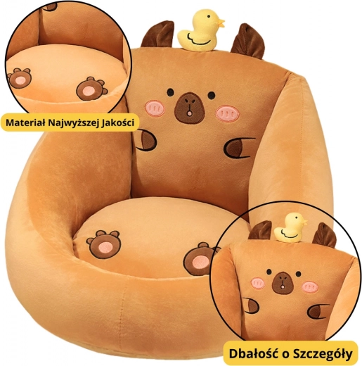 Fauteuil enfant en peluche forme capybara avec petit canard, marron, 50 x 45 cm