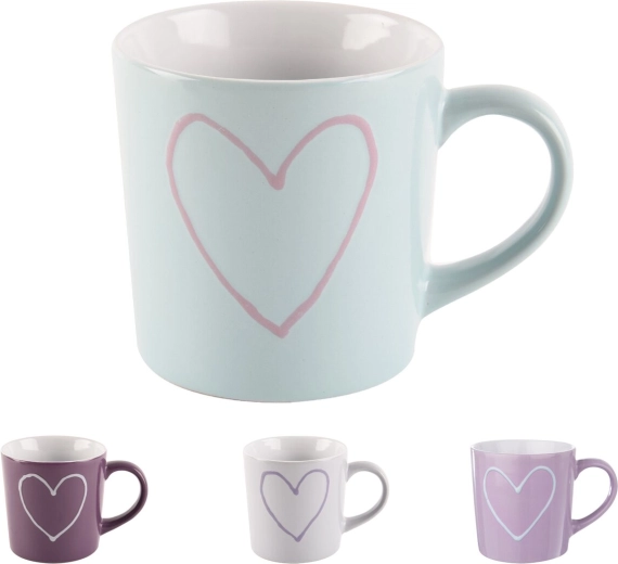 Tasse en céramique avec motif cœur 0,6 l (assortiment de couleurs)