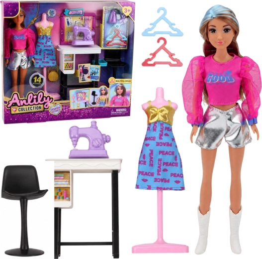 Collection Anlily – créatrice de mode avec machine à coudre et accessoires (30 cm)