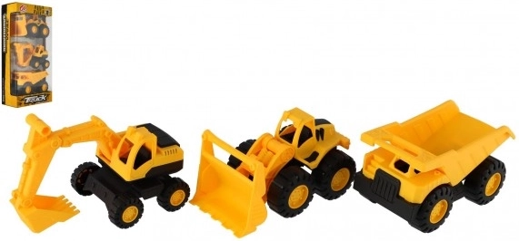 Set de véhicules de chantier 3 pcs plastique 12 cm à roue libre en boîte