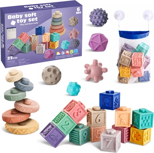 Cubes éducatifs souples en caoutchouc avec animaux, chiffres et motifs (27 pcs)