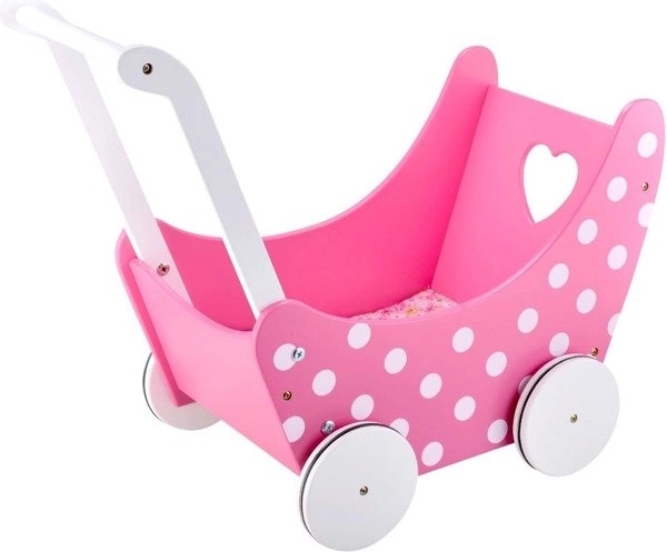 Landau en bois pour poupées rose