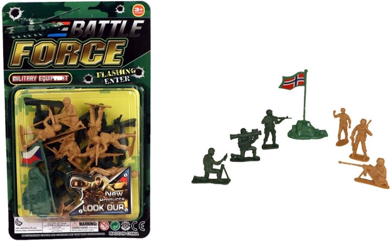 Ensemble militaire de soldats en plastique avec drapeau et matériel (21 pcs)