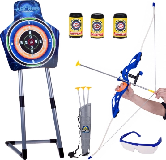 Set de tir à l’arc pour enfants avec cible et flèches à ventouse (2 modes de jeu)