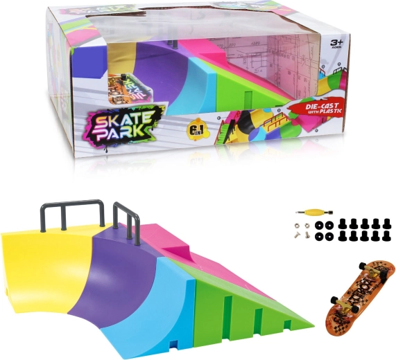 Skatepark modulaire 6-en-1 avec quarter pipe et fingerboard