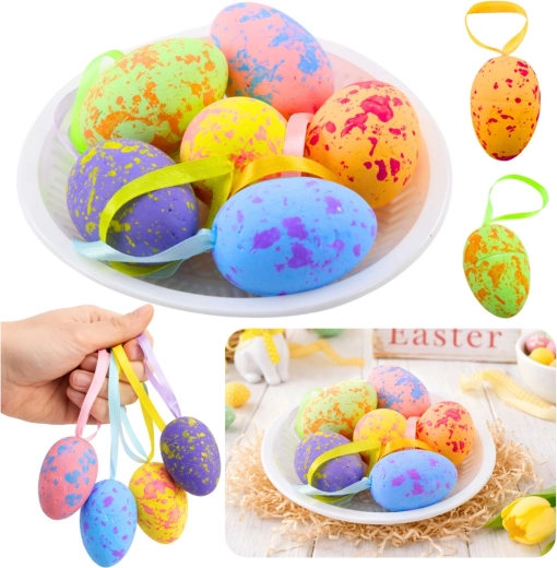 Œufs de Pâques suspendus avec attache, aux couleurs pastel - 6 pièces