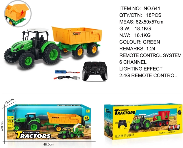 Tracteur télécommandé avec remorque jaune ouvrable 1:24