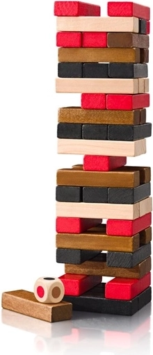 Pièces en bois colorées et dé inclus