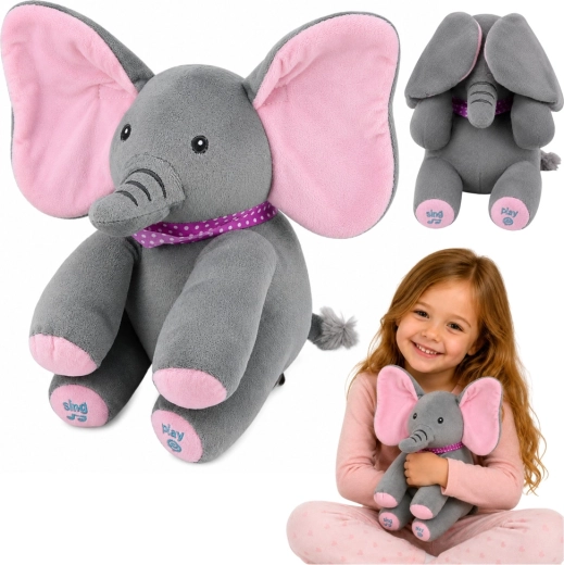 Éléphanteau interactif en peluche « coucou-caché » – joue des mélodies et bouge ses oreilles