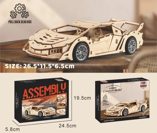 Kit de construction en bois voiture de course 26,5 cm
