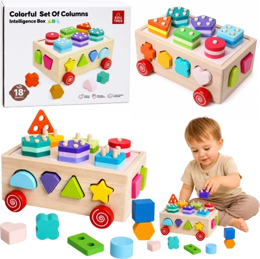 Trieur de formes Montessori en bois sur roulettes