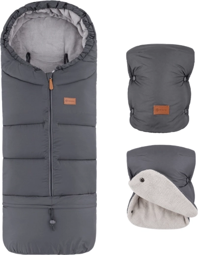 Petite&Mars set d’hiver : chancelière Jibot 3-en-1 et moufles pour poussette Jasie charcoal grey