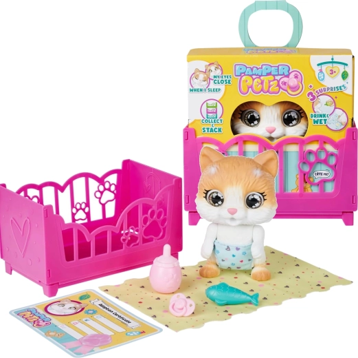 Chaton interactif Pamper Petz avec fonction de boisson, couche et accessoires