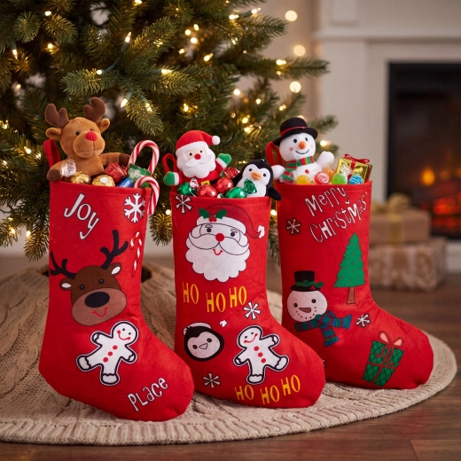 Botte de Noël en feutre pour la Saint-Nicolas 25 × 40 cm rouge - 1 pièce