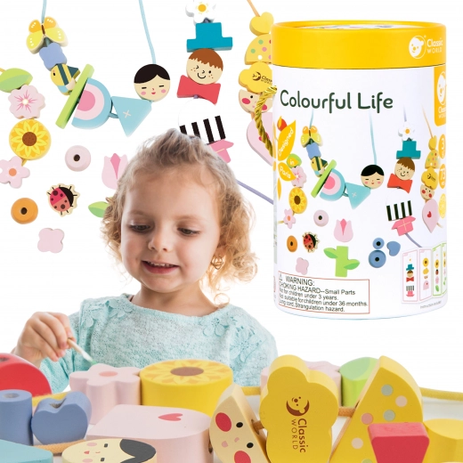 Classic World perles en bois à enfiler et habillage pour enfants, 73 pièces