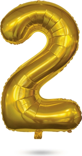 Ballon en aluminium d'anniversaire chiffre 2 doré, 40 pouces