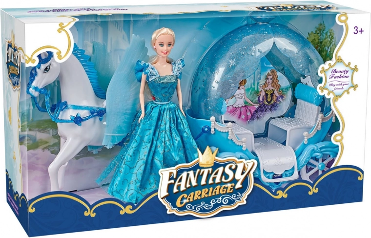 carrosse avec cheval et poupée – ensemble magique pour enfants