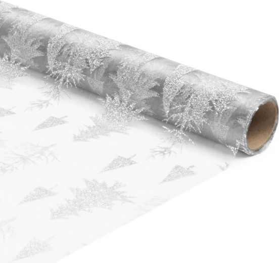 Chemin de table de Noël en organza blanc 180 × 28 cm