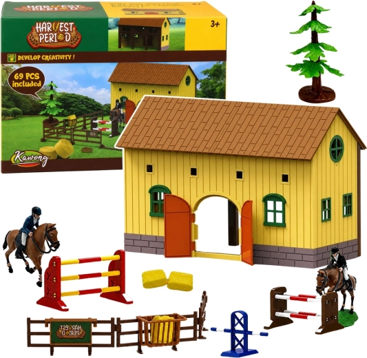 Écurie pour chevaux avec obstacles de saut et figurines de cavaliers (69 pièces) Harvest Period