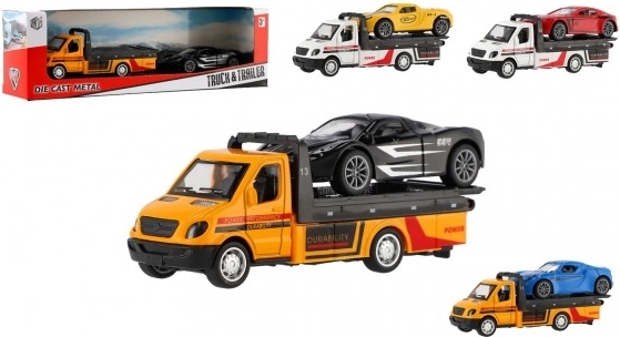 Dépanneuse avec petite voiture 11 cm à rétrofriction, métal/plastique, en boîte cadeau