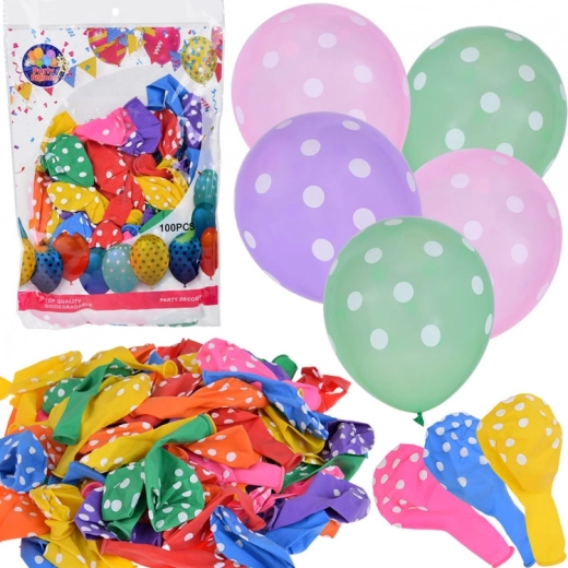 Ballons colorés à pois blancs - lot de 100 pièces