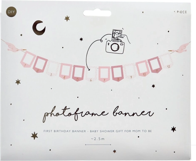 Guirlande photo en papier avec chapeau « Girl » rose – 3 m