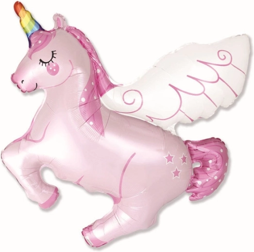 Ballon en aluminium licorne rose avec corne arc-en-ciel