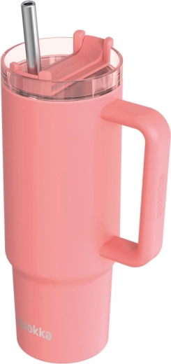 Mug isotherme en acier inoxydable Quokka Vibe Coral Drop Safe avec paille 880 ml