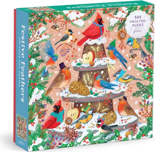 Puzzle Galison oiseaux d'hiver avec détails en feuille métallique, 500 pièces