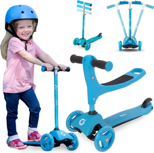Trottinette enfant Evo 3 roues 2-en-1 avec siège, bleu clair