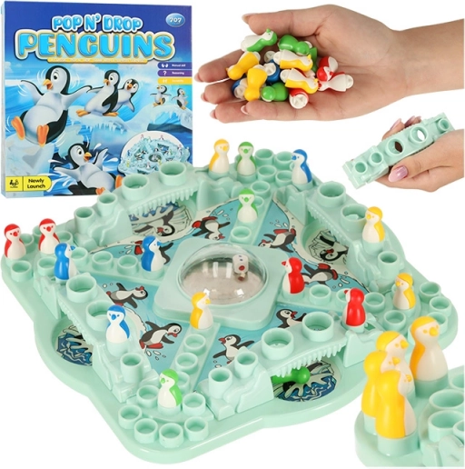 Jeu de société familial – course de manchots avec dé à bulle