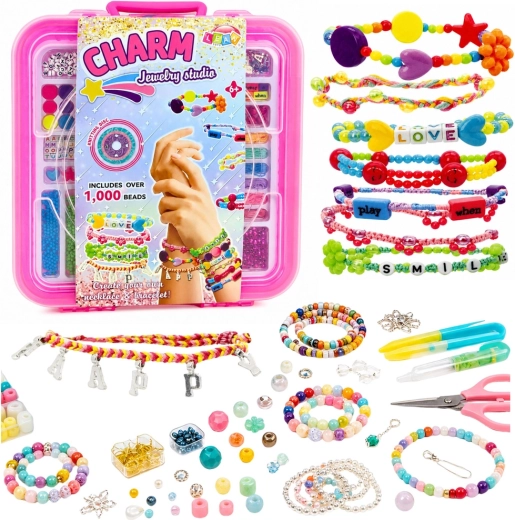 Kit de création de bijoux dans une mallette avec perles et lettres (env. 1000 pcs)