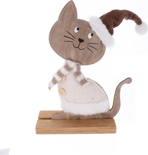 Décoration de Noël : chat en bois et fausse fourrure