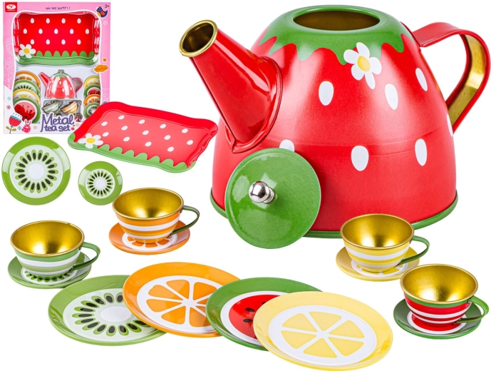 Service enfant en métal pour le thé et le café avec théière et accessoires (16 pièces)