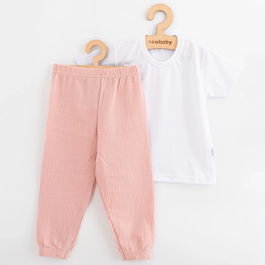 Ensemble enfant en coton avec t-shirt et pantalon en mousseline New Baby Kindergarten rose, taille 110