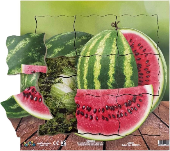 Just Jigsaws – la pastèque et ses phases de croissance végétative – puzzle en bois superposé, 19 pièces