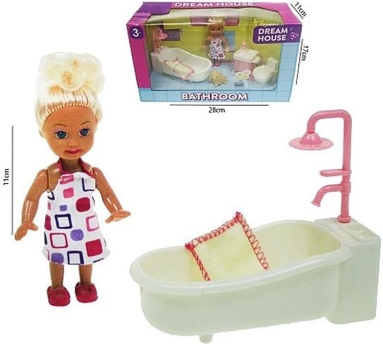 Mini poupée 11 cm avec set de salle de bain